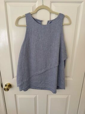 Alice Walk Sleeveless Layered Linen-Blend Tank Top - Light Blue Size Medium